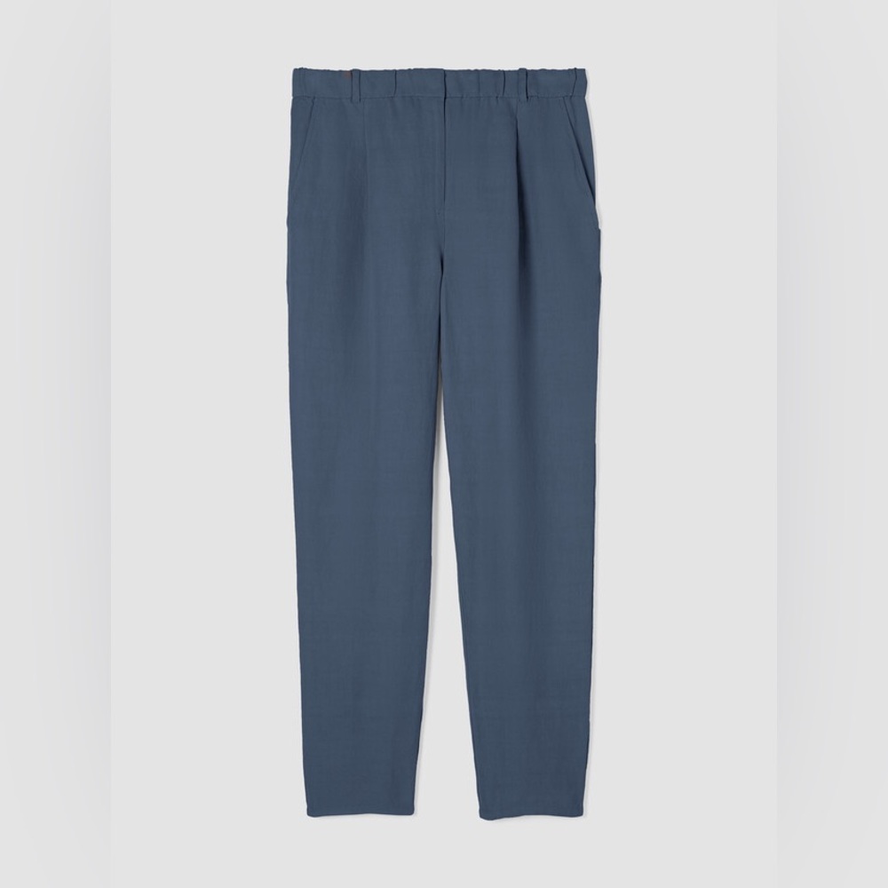 Eileen Fisher Eclipse Blue ankle pant in organic linen and silk twill, Large